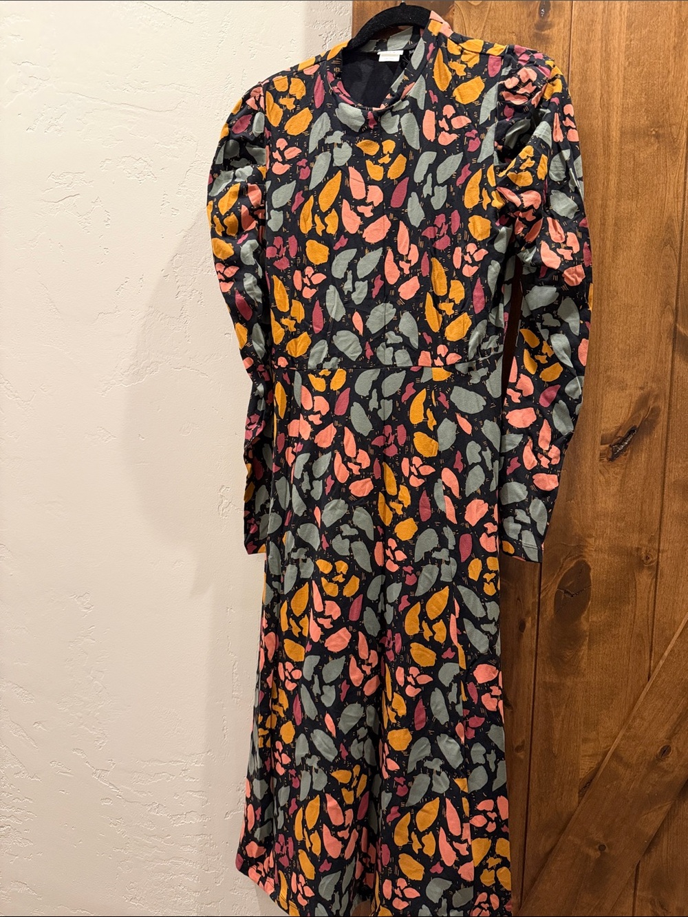 Skunkfunk Long Sleeve Midi Dress in Black, Pink & Mustard